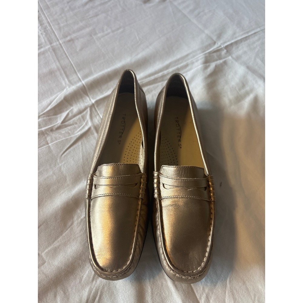 Trotters Penny Loafer Womens 8.5 Gold Metallic Leather Comfort Flats